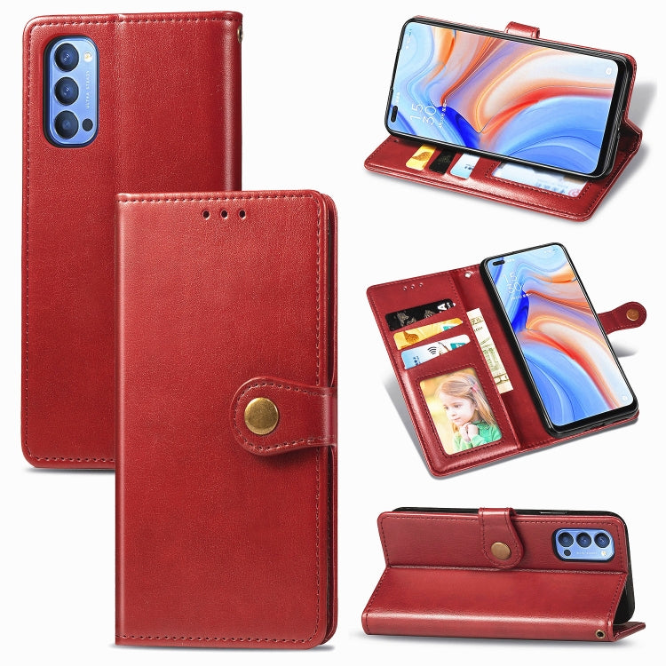 For OPPO Reno 4 Retro Solid Color Leather Buckle Phone Case with Lanyard & Photo Frame & Card Slot & Wallet & Stand Function