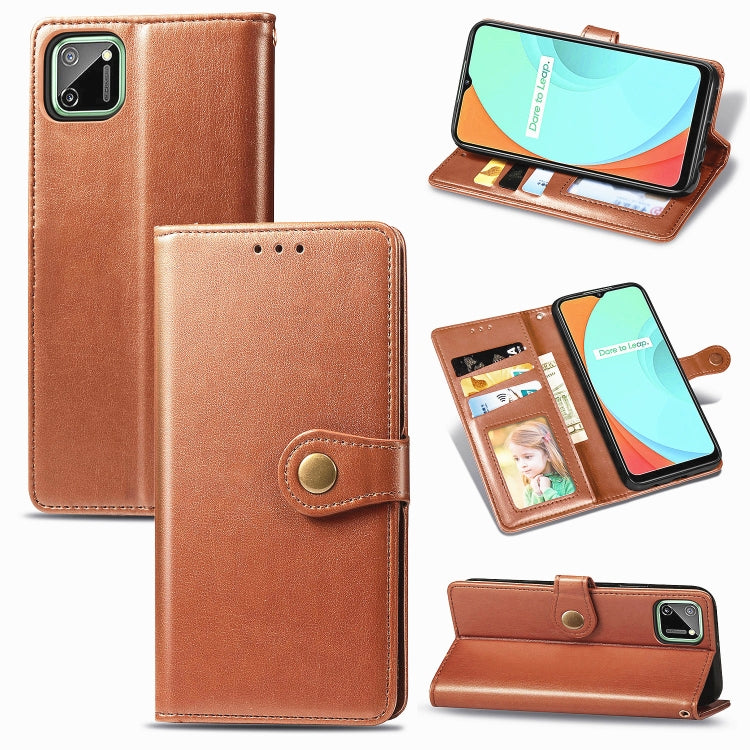 For OPPO Realme C11 Retro Solid Color Leather Buckle Phone Case with Lanyard & Photo Frame & Card Slot & Wallet & Stand Function