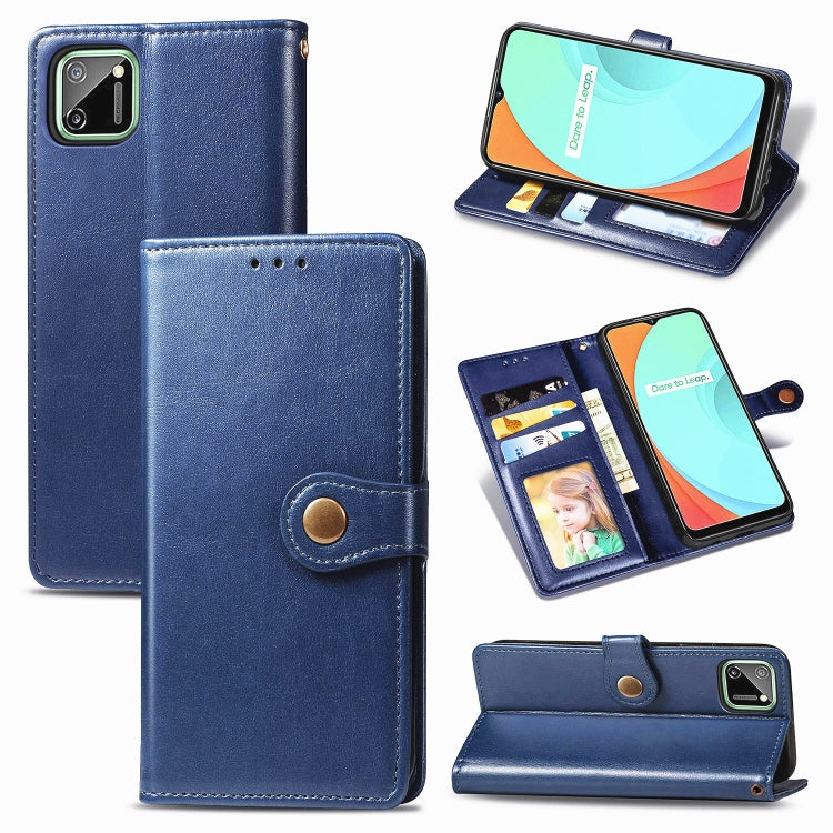 For OPPO Realme C11 Retro Solid Color Leather Buckle Phone Case with Lanyard & Photo Frame & Card Slot & Wallet & Stand Function