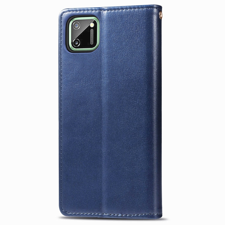 For OPPO Realme C11 Retro Solid Color Leather Buckle Phone Case with Lanyard & Photo Frame & Card Slot & Wallet & Stand Function