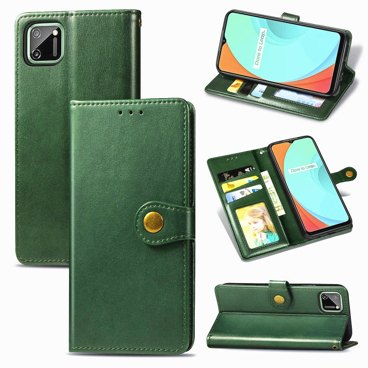 For OPPO Realme C11 Retro Solid Color Leather Buckle Phone Case with Lanyard & Photo Frame & Card Slot & Wallet & Stand Function