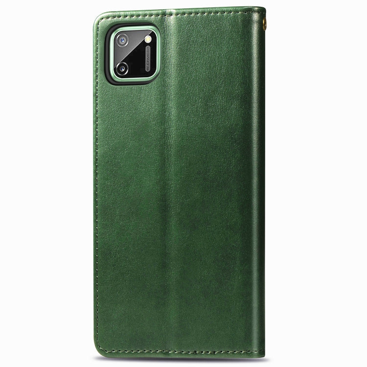 For OPPO Realme C11 Retro Solid Color Leather Buckle Phone Case with Lanyard & Photo Frame & Card Slot & Wallet & Stand Function