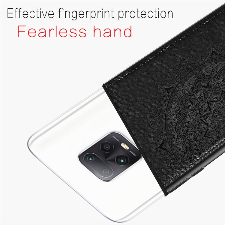 For Xiaomi Redmi 10X / Note 9 (4G) Mandala Embossed Cloth Cover PC + TPU Mobile Phone Case with Magnetic Function and Hand Strap