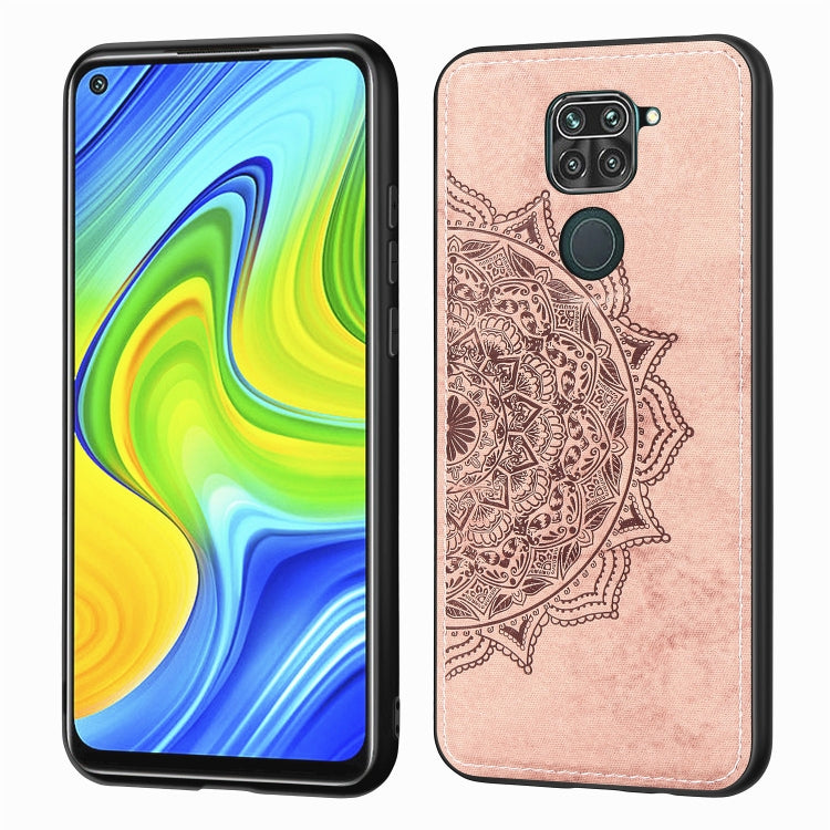 For Xiaomi Redmi 10X / Note 9 (4G) Mandala Embossed Cloth Cover PC + TPU Mobile Phone Case with Magnetic Function and Hand Strap
