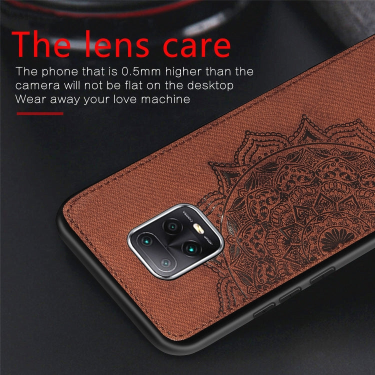 For Xiaomi Redmi 10X / Note 9 (4G) Mandala Embossed Cloth Cover PC + TPU Mobile Phone Case with Magnetic Function and Hand Strap