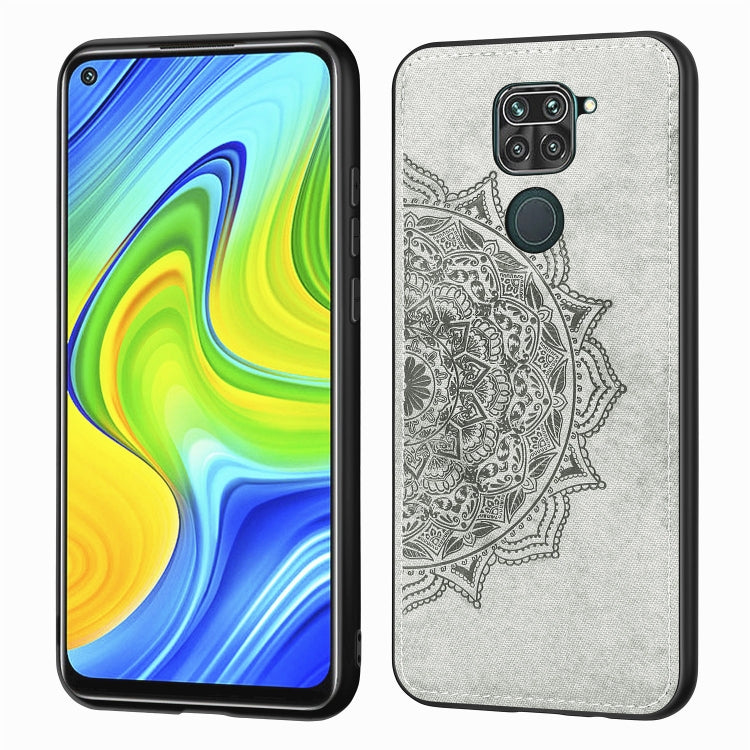 For Xiaomi Redmi 10X / Note 9 (4G) Mandala Embossed Cloth Cover PC + TPU Mobile Phone Case with Magnetic Function and Hand Strap