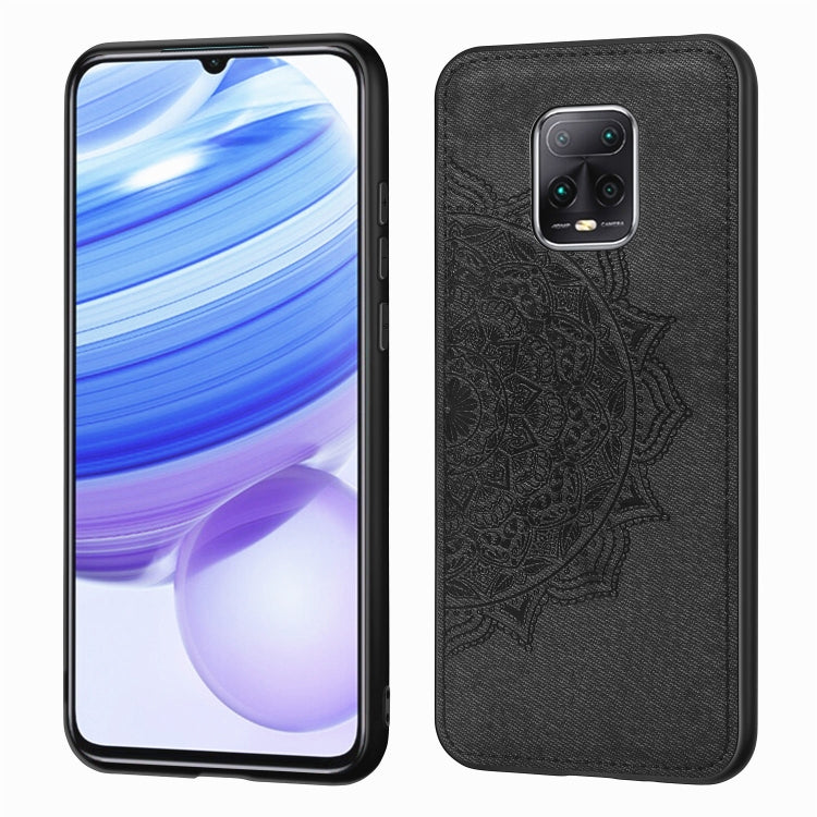 For Xiaomi Redmi 10X Pro 5G Mandala Embossed Cloth Cover PC + TPU Mobile Phone Case with Magnetic Function and Hand Strap