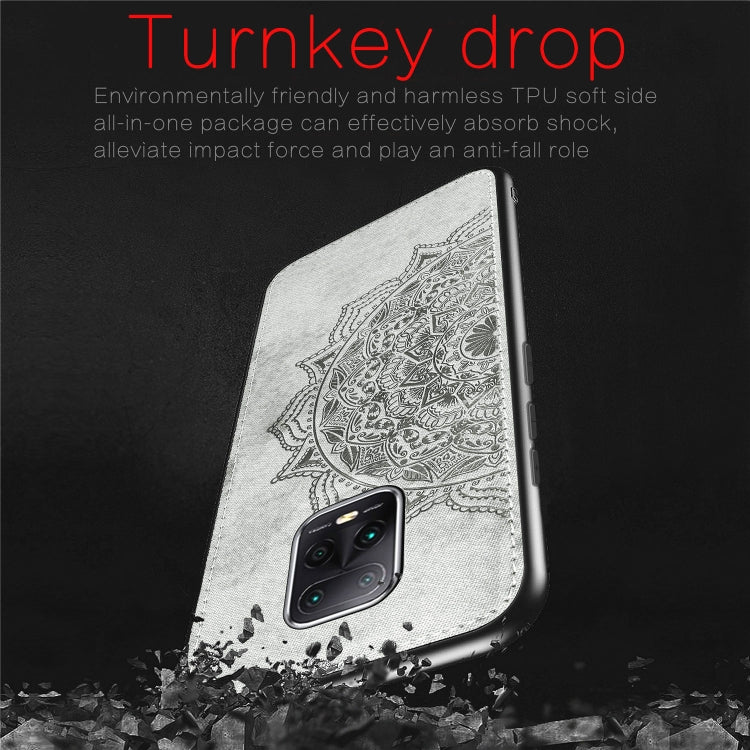 For Xiaomi Redmi 10X Pro 5G Mandala Embossed Cloth Cover PC + TPU Mobile Phone Case with Magnetic Function and Hand Strap