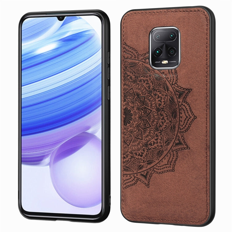 For Xiaomi Redmi 10X Pro 5G Mandala Embossed Cloth Cover PC + TPU Mobile Phone Case with Magnetic Function and Hand Strap