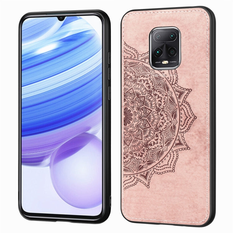 For Xiaomi Redmi 10X Pro 5G Mandala Embossed Cloth Cover PC + TPU Mobile Phone Case with Magnetic Function and Hand Strap