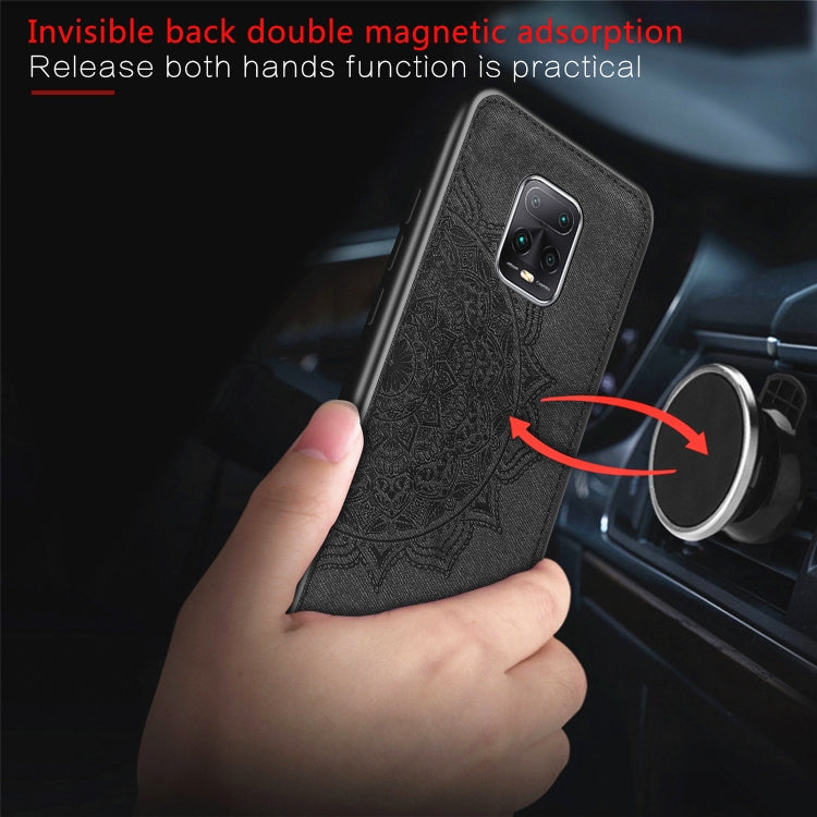 For Xiaomi Redmi 10X Pro 5G Mandala Embossed Cloth Cover PC + TPU Mobile Phone Case with Magnetic Function and Hand Strap