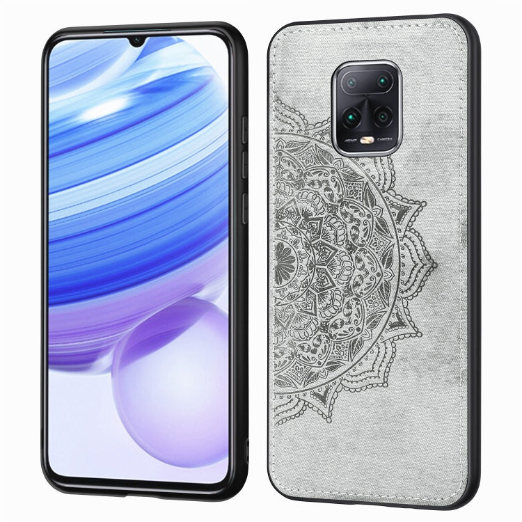 For Xiaomi Redmi 10X Pro 5G Mandala Embossed Cloth Cover PC + TPU Mobile Phone Case with Magnetic Function and Hand Strap