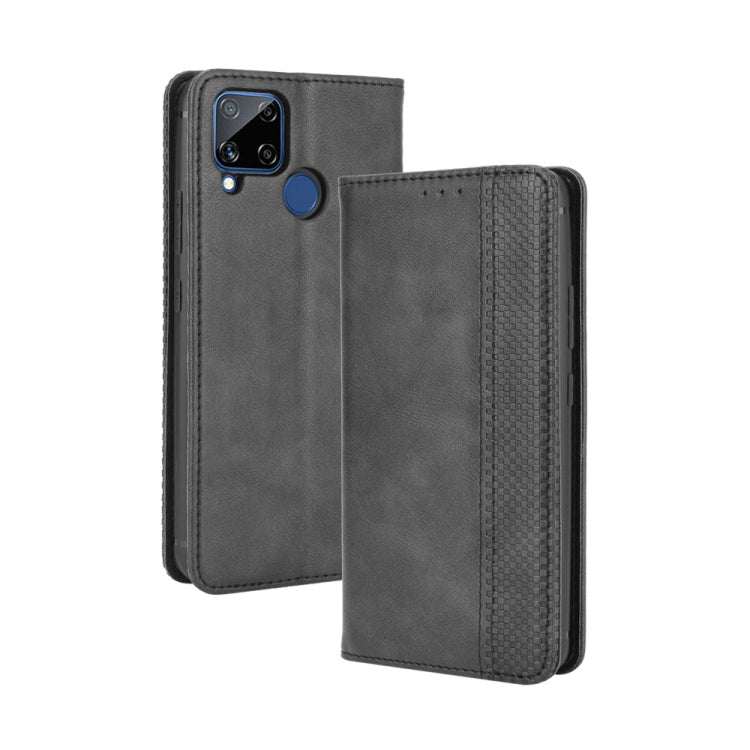For OPPO Realme C15 Magnetic Buckle Retro Crazy Horse Texture Horizontal Flip Leather Case with Holder & Card Slots & Photo Frame