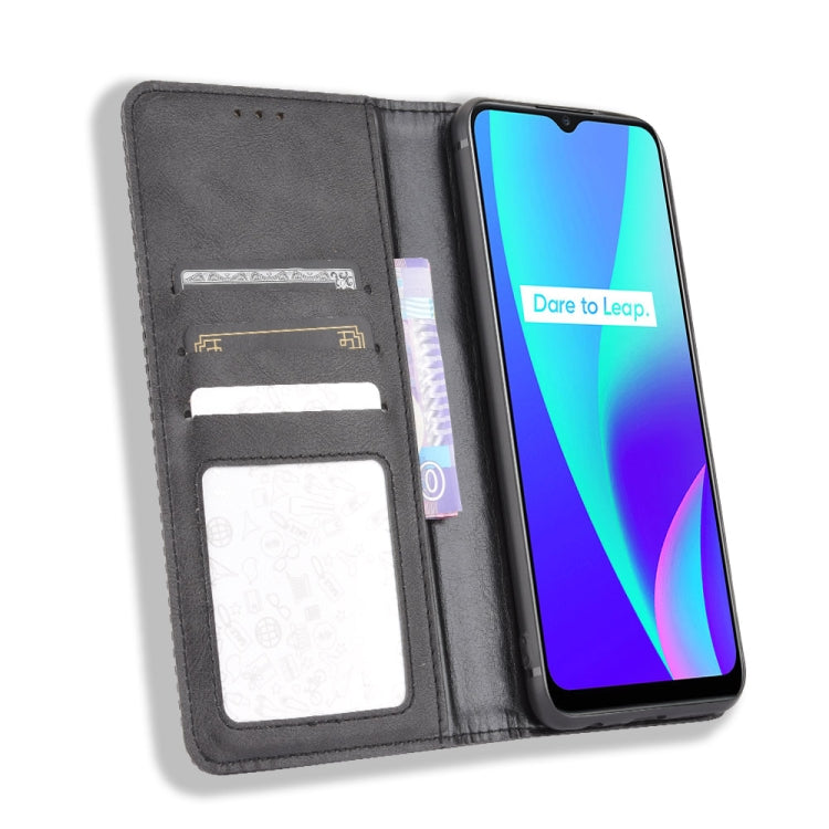 For OPPO Realme C15 Magnetic Buckle Retro Crazy Horse Texture Horizontal Flip Leather Case with Holder & Card Slots & Photo Frame