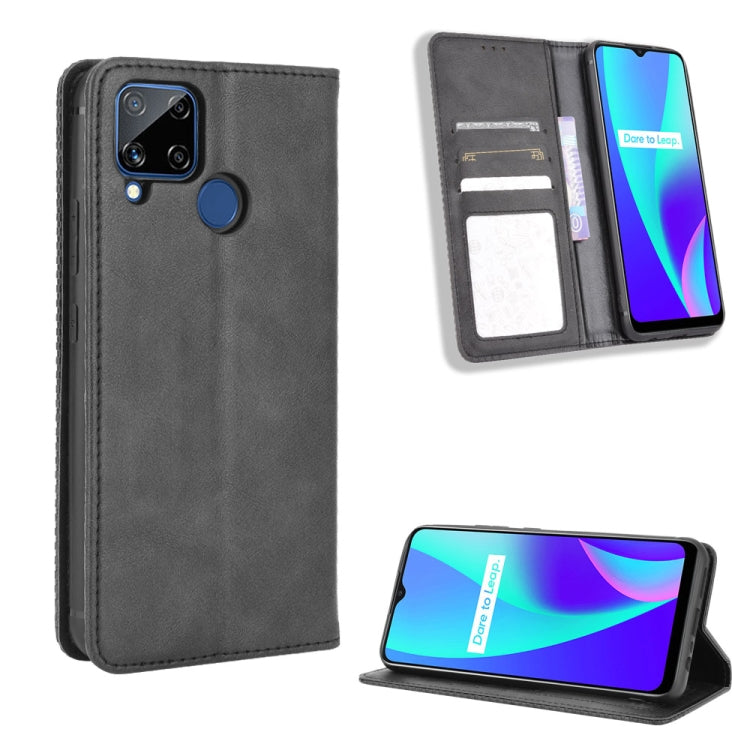 For OPPO Realme C15 Magnetic Buckle Retro Crazy Horse Texture Horizontal Flip Leather Case with Holder & Card Slots & Photo Frame