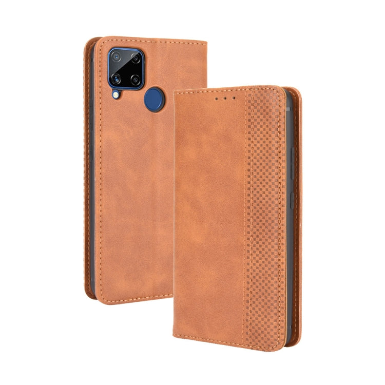 For OPPO Realme C15 Magnetic Buckle Retro Crazy Horse Texture Horizontal Flip Leather Case with Holder & Card Slots & Photo Frame