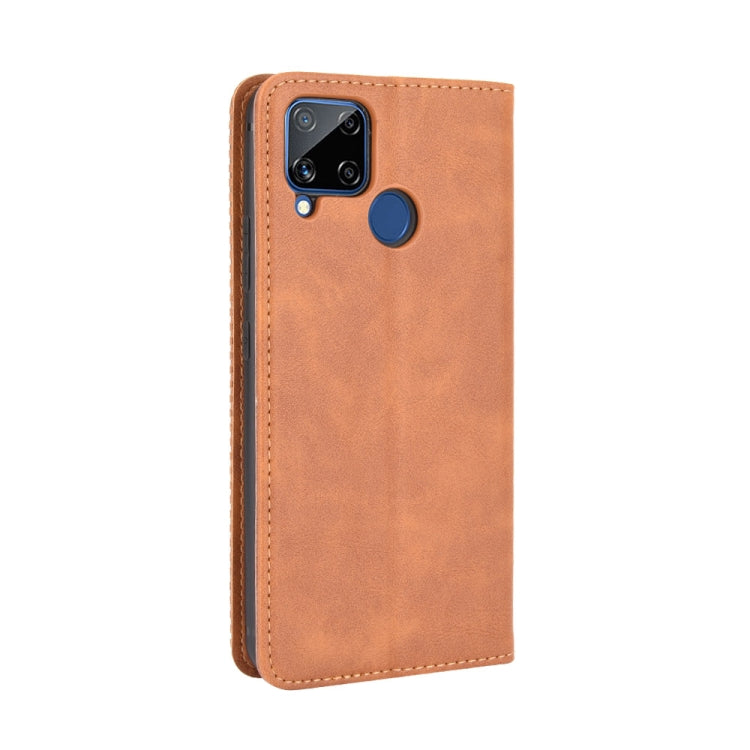For OPPO Realme C15 Magnetic Buckle Retro Crazy Horse Texture Horizontal Flip Leather Case with Holder & Card Slots & Photo Frame