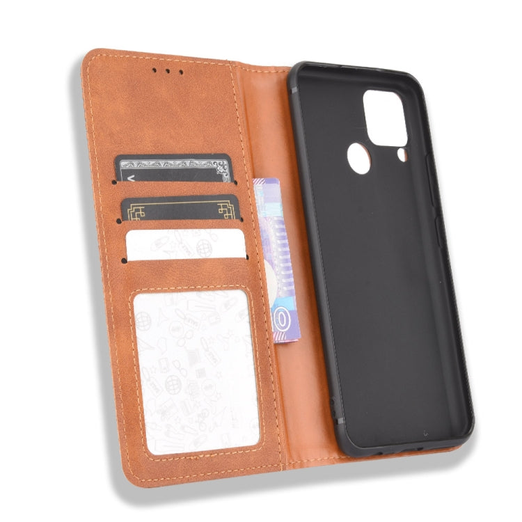 For OPPO Realme C15 Magnetic Buckle Retro Crazy Horse Texture Horizontal Flip Leather Case with Holder & Card Slots & Photo Frame