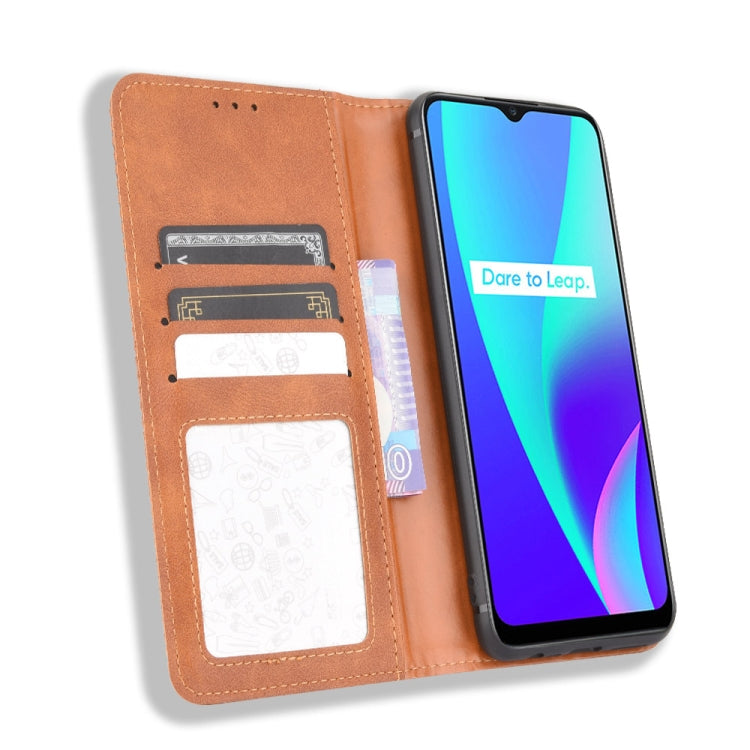 For OPPO Realme C15 Magnetic Buckle Retro Crazy Horse Texture Horizontal Flip Leather Case with Holder & Card Slots & Photo Frame