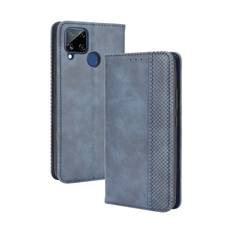 For OPPO Realme C15 Magnetic Buckle Retro Crazy Horse Texture Horizontal Flip Leather Case with Holder & Card Slots & Photo Frame