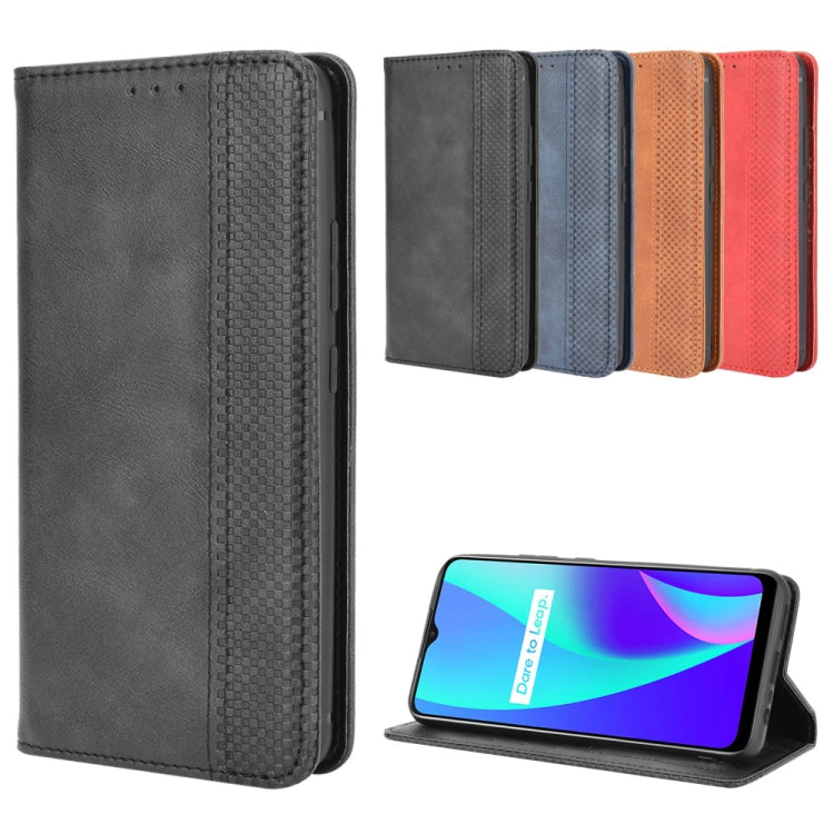For OPPO Realme C15 Magnetic Buckle Retro Crazy Horse Texture Horizontal Flip Leather Case with Holder & Card Slots & Photo Frame