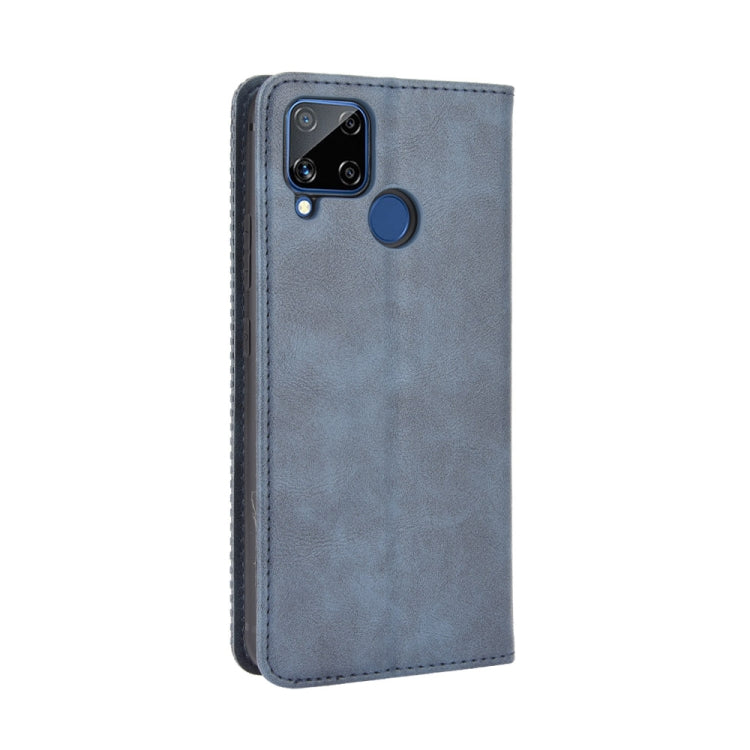 For OPPO Realme C15 Magnetic Buckle Retro Crazy Horse Texture Horizontal Flip Leather Case with Holder & Card Slots & Photo Frame