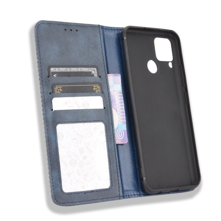 For OPPO Realme C15 Magnetic Buckle Retro Crazy Horse Texture Horizontal Flip Leather Case with Holder & Card Slots & Photo Frame