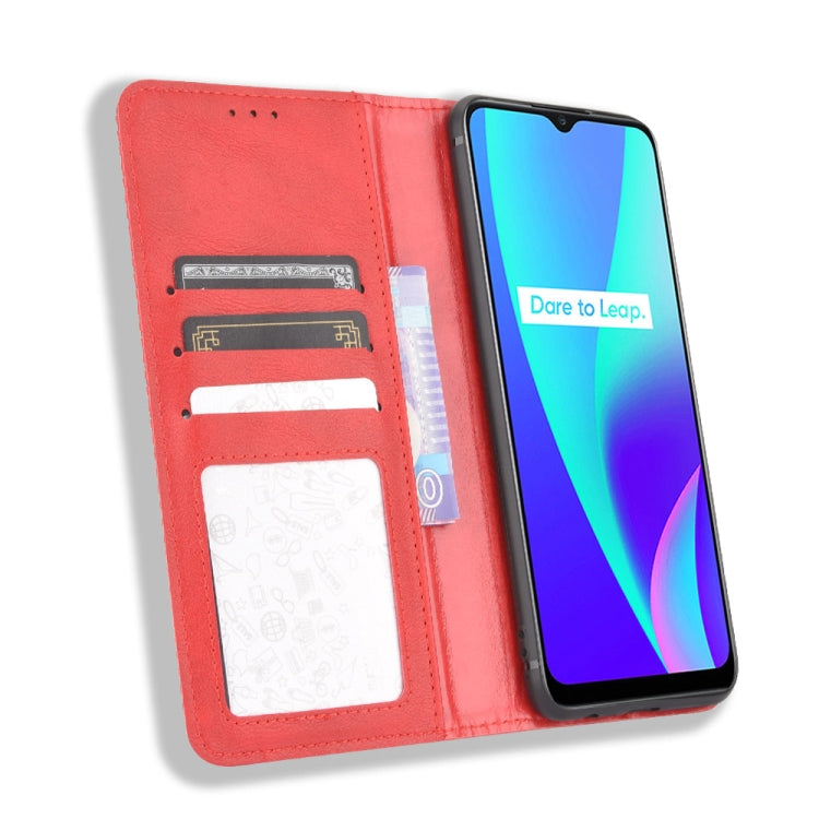 For OPPO Realme C15 Magnetic Buckle Retro Crazy Horse Texture Horizontal Flip Leather Case with Holder & Card Slots & Photo Frame