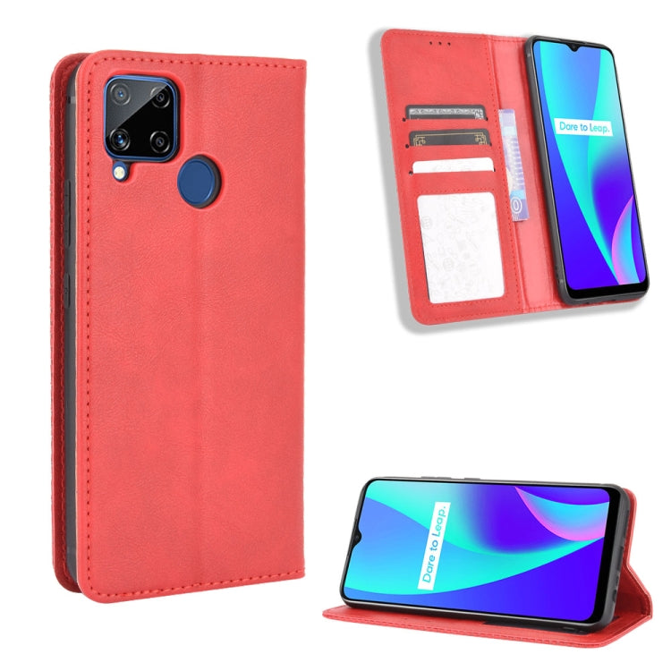 For OPPO Realme C15 Magnetic Buckle Retro Crazy Horse Texture Horizontal Flip Leather Case with Holder & Card Slots & Photo Frame
