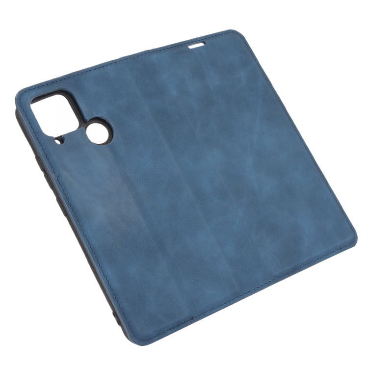 For Realme C15 Retro-skin Business Magnetic Suction Leather Case with Holder & Card Slots & Wallet