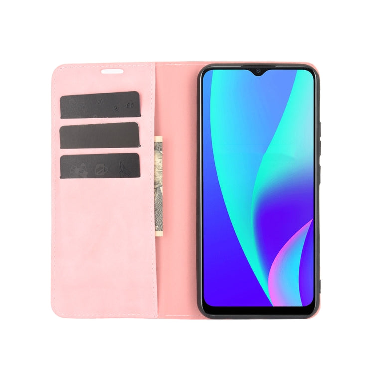 For Realme C15 Retro-skin Business Magnetic Suction Leather Case with Holder & Card Slots & Wallet
