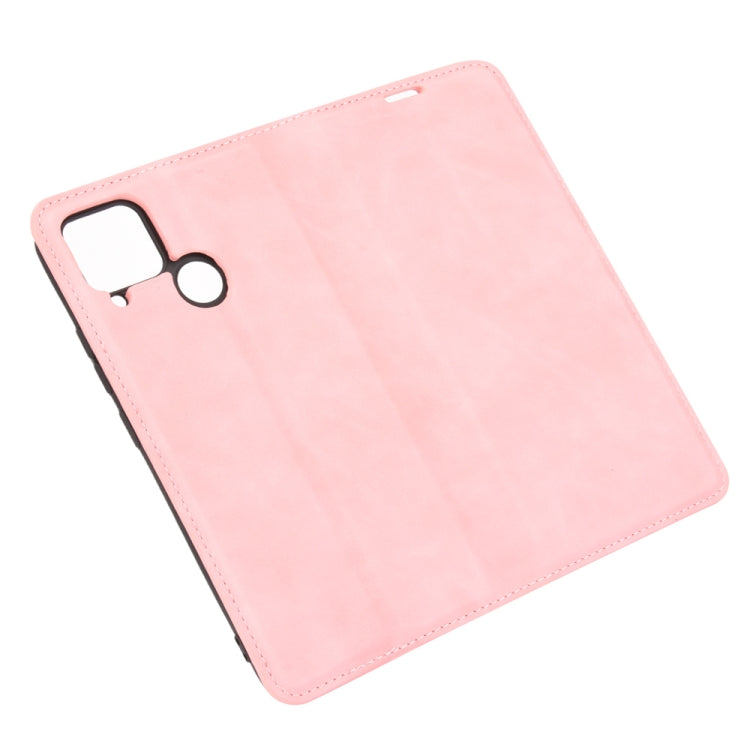 For Realme C15 Retro-skin Business Magnetic Suction Leather Case with Holder & Card Slots & Wallet