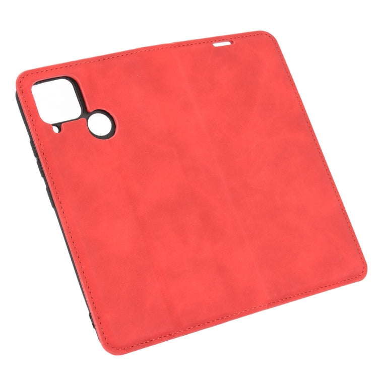 For Realme C15 Retro-skin Business Magnetic Suction Leather Case with Holder & Card Slots & Wallet