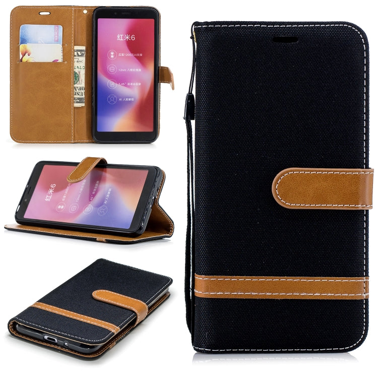 Color Matching Denim Texture Leather Case for Xiaomi Redmi 6 / 6A, with Holder & Card Slots & Wallet & Lanyard