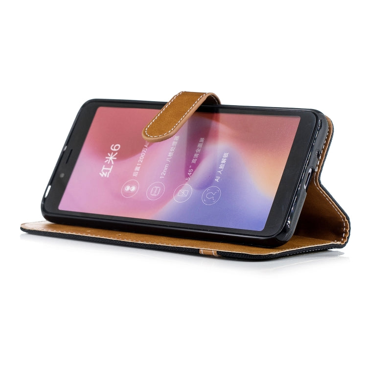 Color Matching Denim Texture Leather Case for Xiaomi Redmi 6 / 6A, with Holder & Card Slots & Wallet & Lanyard