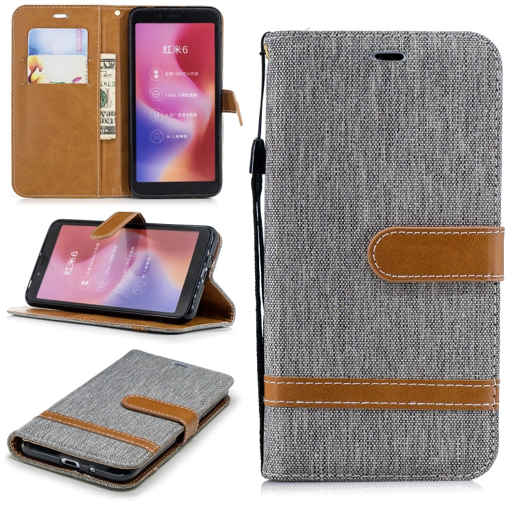 Color Matching Denim Texture Leather Case for Xiaomi Redmi 6 / 6A, with Holder & Card Slots & Wallet & Lanyard