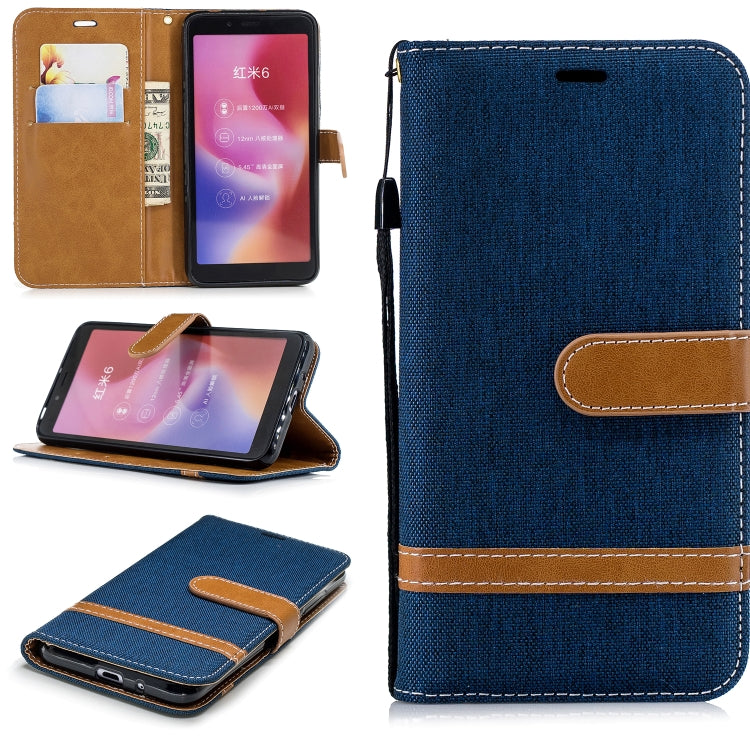 Color Matching Denim Texture Leather Case for Xiaomi Redmi 6 / 6A, with Holder & Card Slots & Wallet & Lanyard