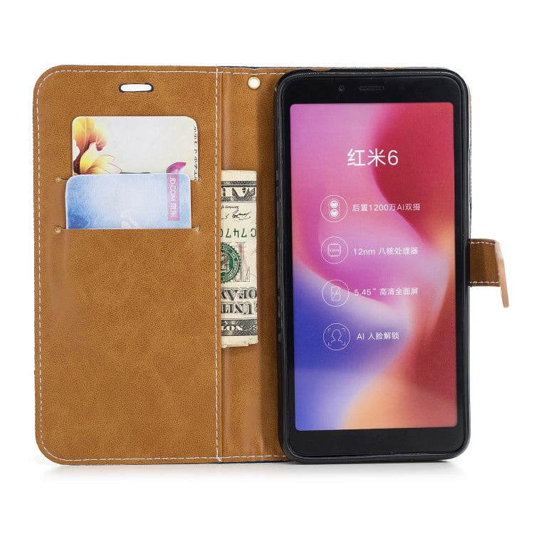 Color Matching Denim Texture Leather Case for Xiaomi Redmi 6 / 6A, with Holder & Card Slots & Wallet & Lanyard