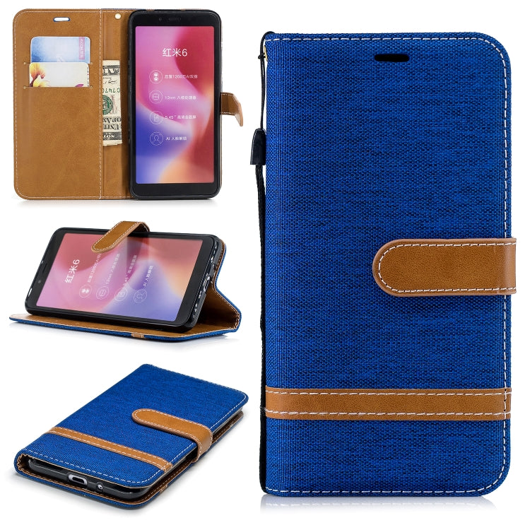 Color Matching Denim Texture Leather Case for Xiaomi Redmi 6 / 6A, with Holder & Card Slots & Wallet & Lanyard