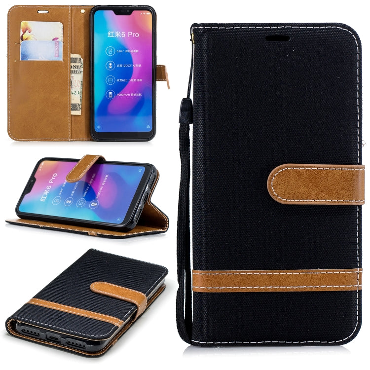 Color Matching Denim Texture Leather Case for Xiaomi Redmi 6 Pro, with Holder & Card Slots & Wallet & Lanyard