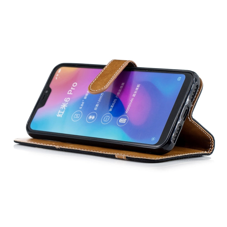 Color Matching Denim Texture Leather Case for Xiaomi Redmi 6 Pro, with Holder & Card Slots & Wallet & Lanyard