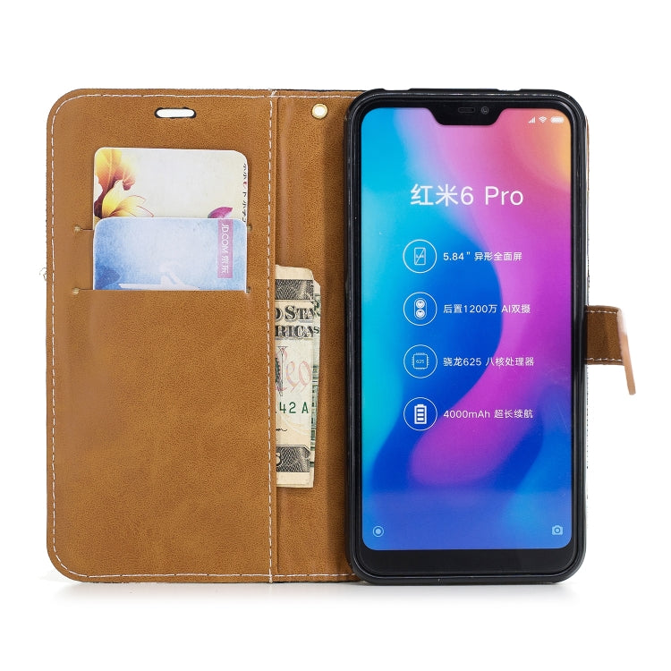 Color Matching Denim Texture Leather Case for Xiaomi Redmi 6 Pro, with Holder & Card Slots & Wallet & Lanyard