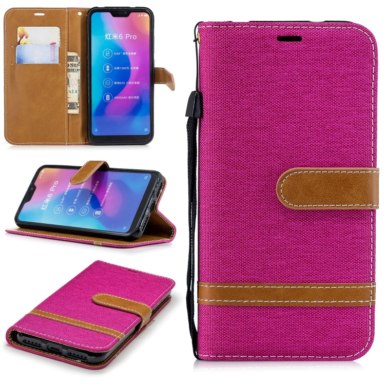 Color Matching Denim Texture Leather Case for Xiaomi Redmi 6 Pro, with Holder & Card Slots & Wallet & Lanyard