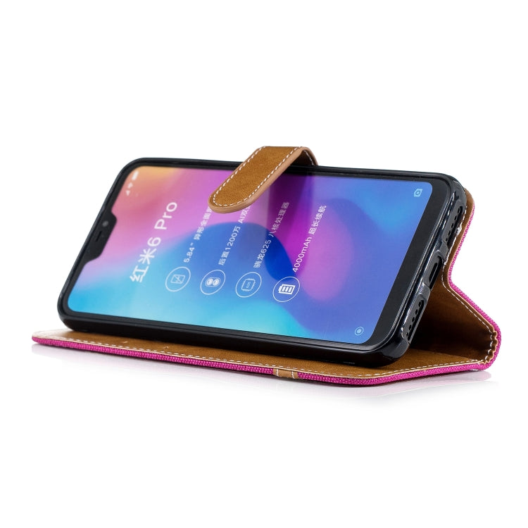 Color Matching Denim Texture Leather Case for Xiaomi Redmi 6 Pro, with Holder & Card Slots & Wallet & Lanyard