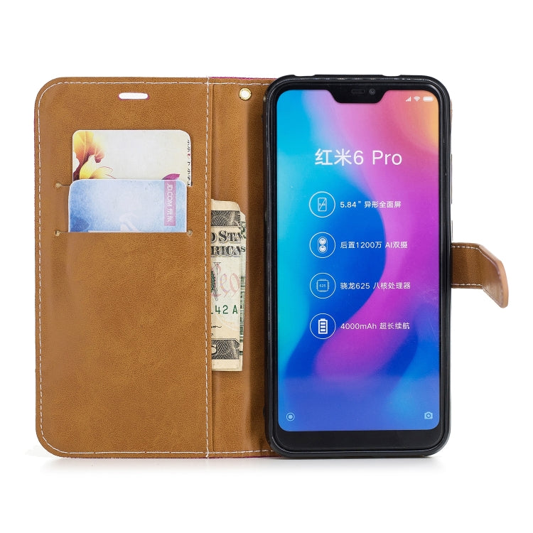 Color Matching Denim Texture Leather Case for Xiaomi Redmi 6 Pro, with Holder & Card Slots & Wallet & Lanyard