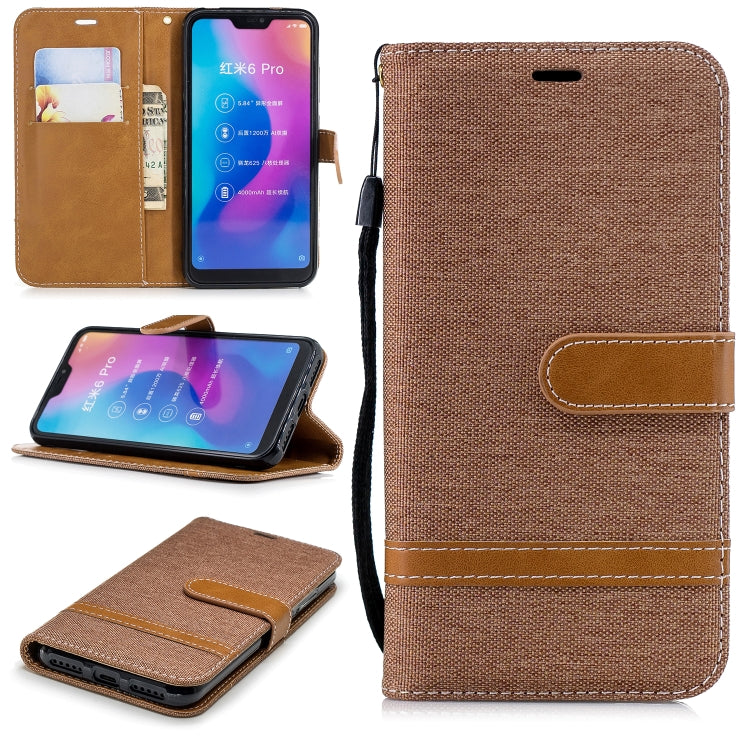 Color Matching Denim Texture Leather Case for Xiaomi Redmi 6 Pro, with Holder & Card Slots & Wallet & Lanyard