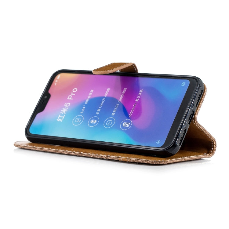 Color Matching Denim Texture Leather Case for Xiaomi Redmi 6 Pro, with Holder & Card Slots & Wallet & Lanyard