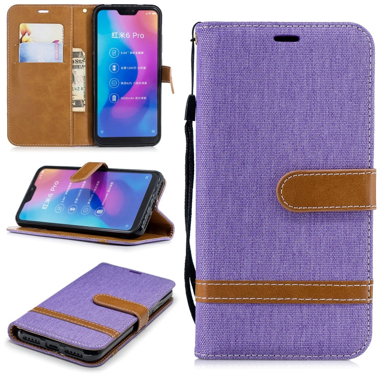 Color Matching Denim Texture Leather Case for Xiaomi Redmi 6 Pro, with Holder & Card Slots & Wallet & Lanyard