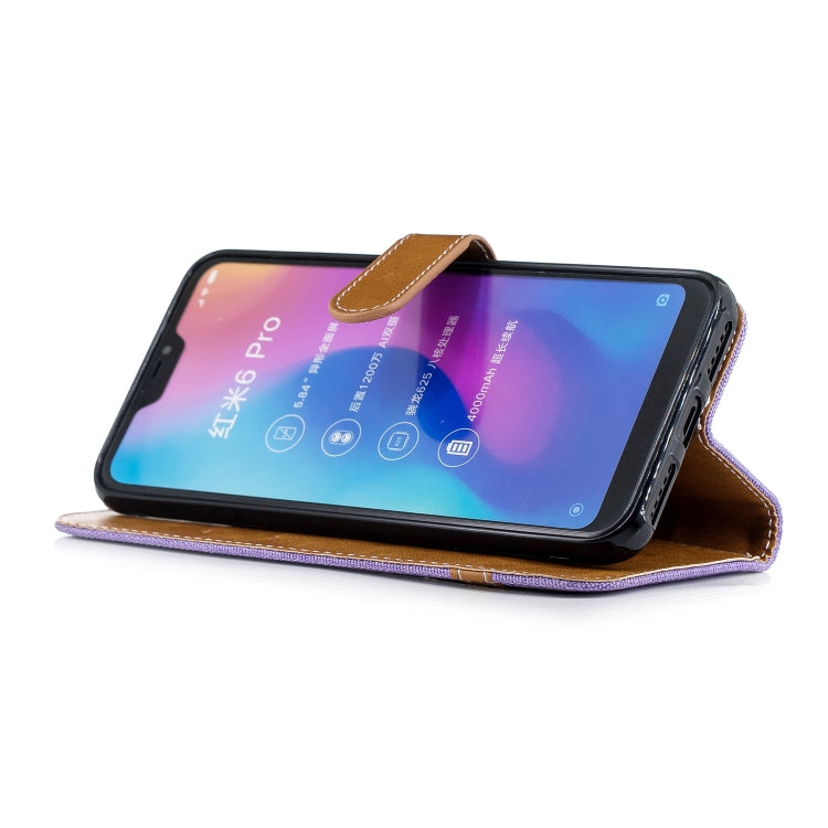 Color Matching Denim Texture Leather Case for Xiaomi Redmi 6 Pro, with Holder & Card Slots & Wallet & Lanyard