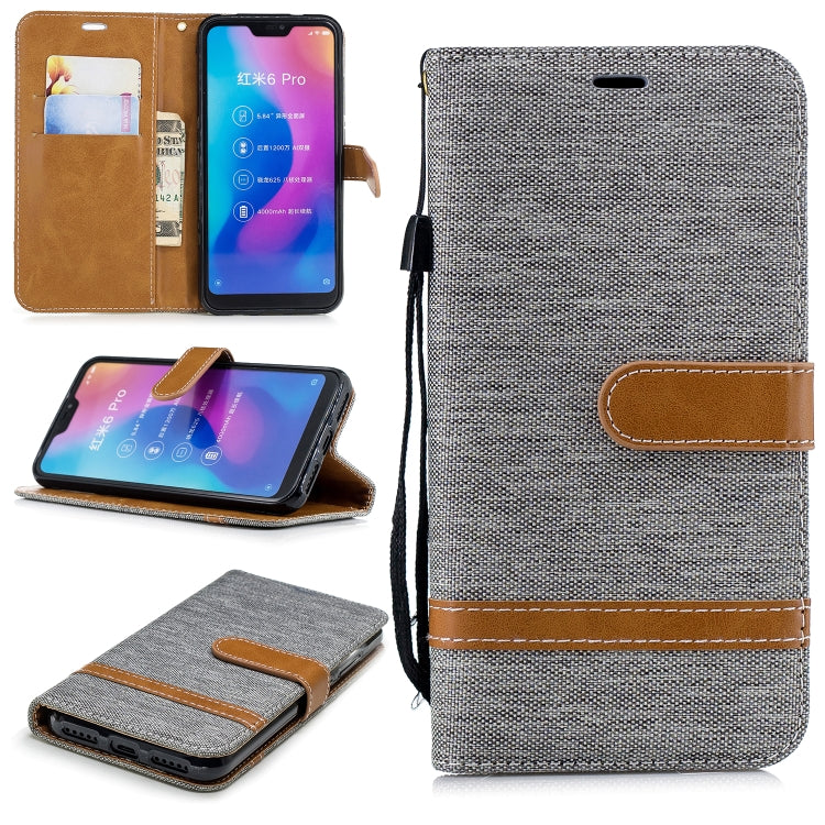 Color Matching Denim Texture Leather Case for Xiaomi Redmi 6 Pro, with Holder & Card Slots & Wallet & Lanyard